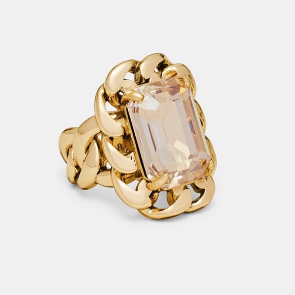 Jewelry - Gold Chain-Link Ring Champagne Crystal Oversized Glamour Statement 9